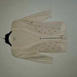 AMERICAN EAGLE CREAM Zip Up Open Knit CARDIGAN PLUNGE V NECK SWEATER Size MEDIUM